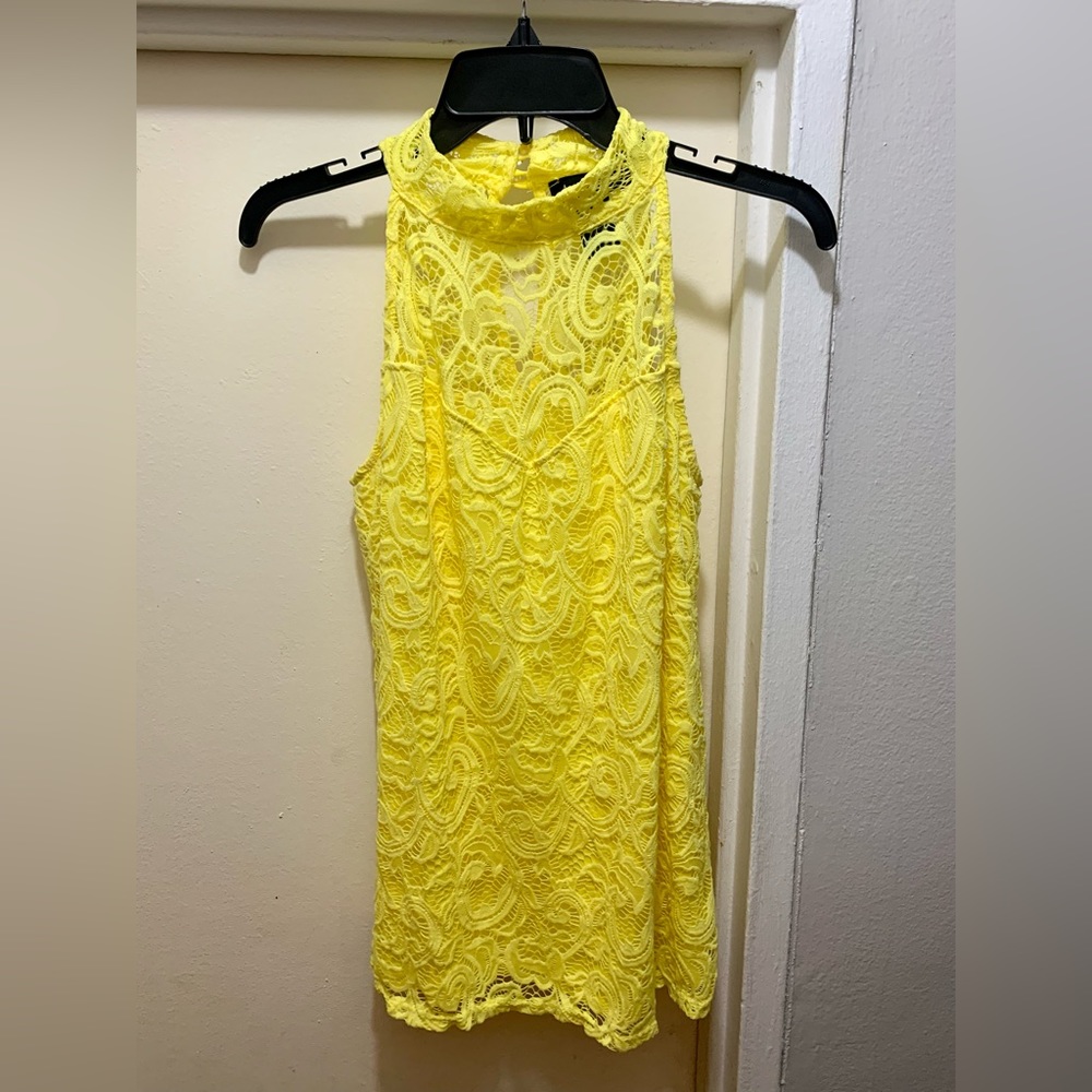 Yellow Lacy Overlay Sleeveless Top